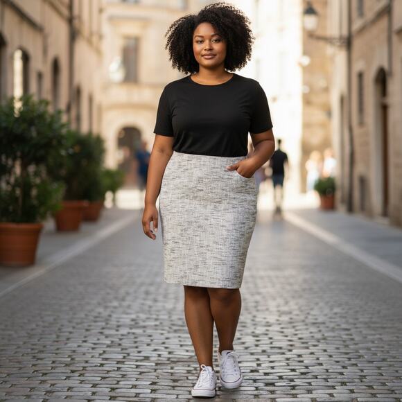 NWT Ann Taylor White & Blue Woven Skirt, Size 12 – Workwear or Casual Summer - Picture 1 of 9